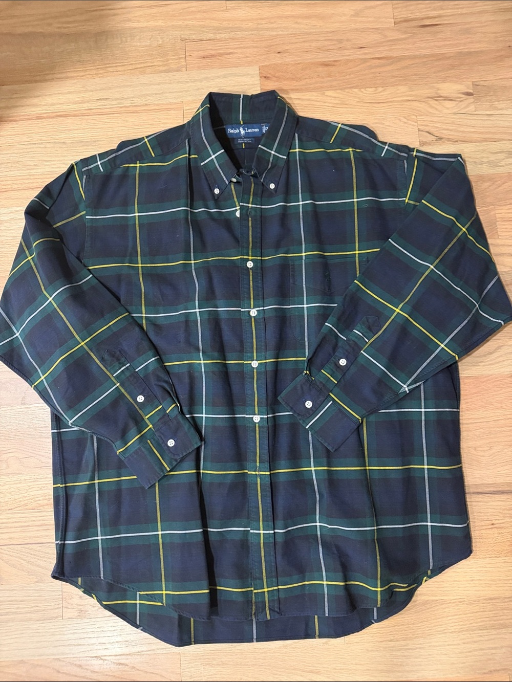 Polo Ralph Lauren Men’s XL Navy Green Plaid Button Down Cotton Shirt NWOT